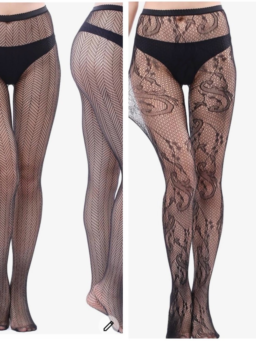 Black Lace Patterned Fishnet Tights for Women